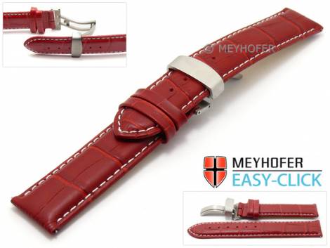 Meyhofer EASY-CLICK watch strap -Nizza- 18mm red leather alligator grain with clasp (width of clasp 18 mm) - Bild vergr��ern 
