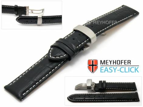 Meyhofer EASY-CLICK watch strap -Nizza- 18mm black leather alligator grain with clasp (width of clasp 18 mm) - Bild vergr��ern 