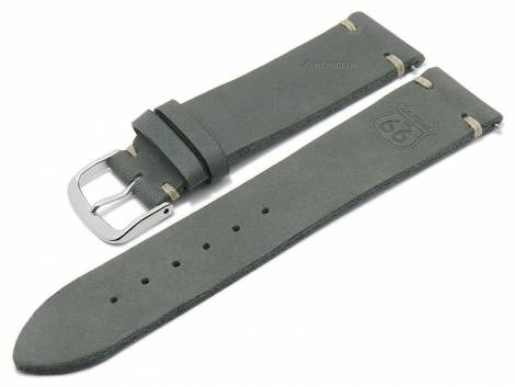 GERMANY MADE: Meyhofer EASY-CLICK watch strap -GREDING - Motif Route 66- 20mm grey leather (width of buckle 16 mm) - Bild vergr��ern 