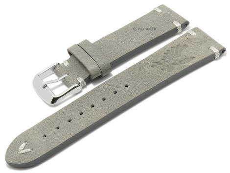 Meyhofer EASY-CLICK watch strap -Portland - Motif Eagle- 22mm grey leather light stitching (width of buckle 20 mm) - Bild vergr��ern 