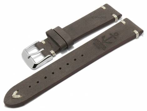 Meyhofer EASY-CLICK watch strap -Portland - Motif Anchor- 20mm dark brown leather light stitched (width of buckle 18 mm) - Bild vergr��ern 