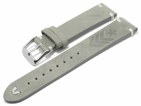 Meyhofer EASY-CLICK watch strap -Portland - Motif Army- 20mm light grey leather light stitching (width of buckle 18 mm) - Bild vergr��ern 