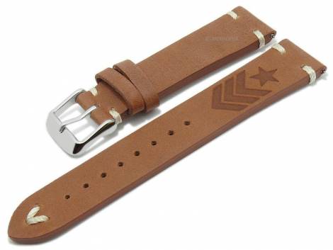 Meyhofer EASY-CLICK watch strap -Portland - Motif Army- 22mm light brown leather light stitching (width of buckle 20 mm) - Bild vergrern 