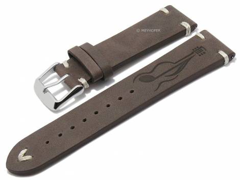 Meyhofer EASY-CLICK watch strap -Portland - Motif Guitar- 22mm dark brown leather l. stitching (width of buckle 20 mm) - Bild vergr��ern 