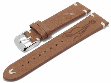 Meyhofer EASY-CLICK watch strap -Portland - Motif Guitar- 22mm light brown leather l. stitching (width of buckle 20 mm) - Bild vergr��ern 