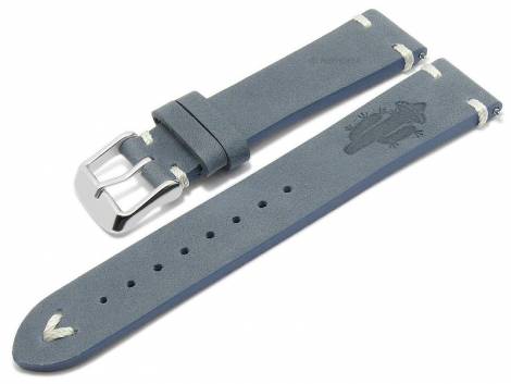 Meyhofer EASY-CLICK watch strap -Portland - Motif Cactus- 22mm blue leather light stitching (width of buckle 20 mm) - Bild vergr��ern 