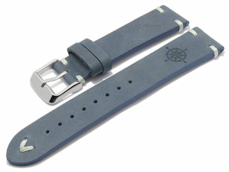 Meyhofer EASY-CLICK watch strap -Portland - Motif Compass- 22mm blue leather light stitching (width of buckle 20 mm) - Bild vergr��ern 