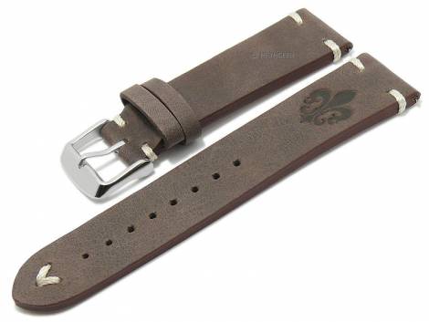 Meyhofer EASY-CLICK watch strap -Portland - Motif Lilie- 22mm dark brown leather light stitching (width of buckle 20 mm) - Bild vergr��ern 