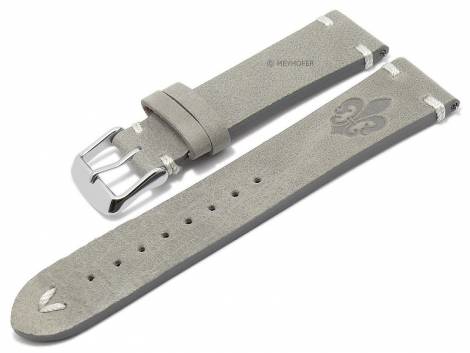 Meyhofer EASY-CLICK watch strap -Portland - Motif Lilie- 22mm grey leather light stitching (width of buckle 20 mm) - Bild vergr��ern 