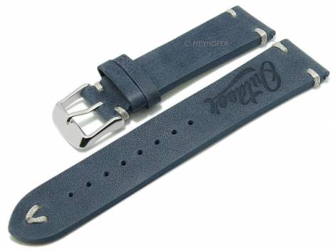 Meyhofer EASY-CLICK watch strap -Portland - Motif Outdoor- 22mm blue leather light stitching (width of buckle 20 mm) - Bild vergrern 