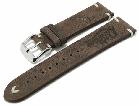 Meyhofer EASY-CLICK watch strap -Portland - Motif Outdoor- 22mm dark brown leather l. stitching (width of buckle 20 mm) - Bild vergr��ern 