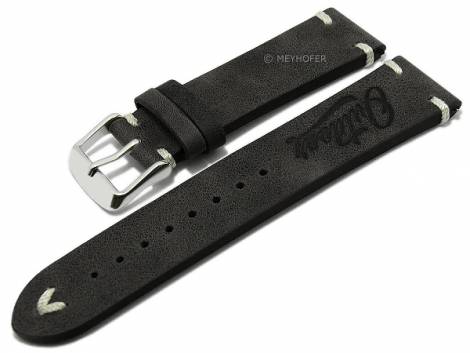Meyhofer EASY-CLICK watch strap -Portland - Motif Outdoor- 22mm black leather light stitching (width of buckle 20 mm) - Bild vergrern 