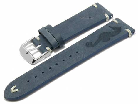 Meyhofer EASY-CLICK watch strap -Portland - Motif Sea Horse- 20mm blue leather light stitching (width of buckle 18 mm) - Bild vergrern 