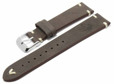 Meyhofer EASY-CLICK watch strap -Portland - Motif Wolf- 22mm dark brown leather light stitching (width of buckle 20 mm) - Bild vergr��ern 