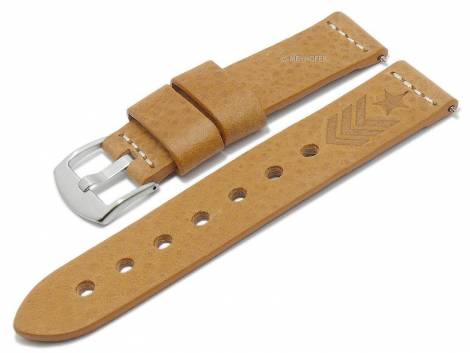 Meyhofer EASY-CLICK watch strap -Redwood - Motif Army- 22mm light brown leather light stitching (width of buckle 22 mm) - Bild vergr��ern 