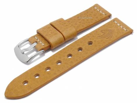 Meyhofer EASY-CLICK watch strap -Redwood - Motif Wolf- 22mm light brown leather l. stitching (width of buckle 22 mm) - Bild vergr��ern 