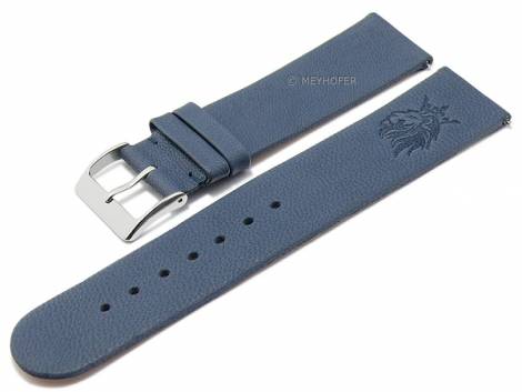 Meyhofer EASY-CLICK watch strap -Zermatt - Motif Lion-King- 22mm blue goat leather grained (width of buckle 22 mm) - Bild vergr��ern 
