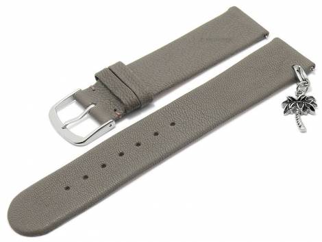 Meyhofer EASY-CLICK watch strap -Zermatt - Charm Palm Tree- 18mm light grey goat leather grain (width of buckle 18 mm) - Bild vergrern 