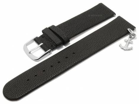 Meyhofer EASY-CLICK watch strap -Zermatt - Charm Anchor- 18mm black goat leather grained (width of buckle 18 mm) - Bild vergrern 