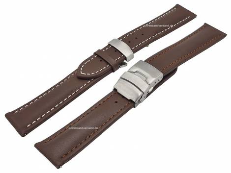 FLEXI watch strap set 2pcs Mixto-CL DUO 18mm dark brown leather EASY-CHANGE for watch & clasp MEYHOFER EASY-CLICK - Bild vergrern 