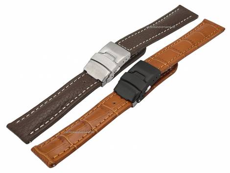 FLEXI watch strap set 2pcs Black&Steel DUO 18mm brown leather EASY-CHANGE for watch & clasp by MEYHOFER EASY-CLICK - Bild vergrern 