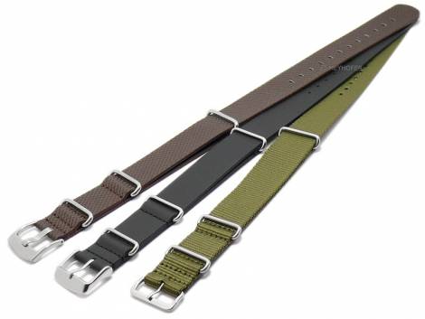 Watch strap set 3pcs NATO EXPLORER TRIO 24mm dark brown/black/oliv green leather/textile one-piece straps by MEYHOFER - Bild vergr��ern 