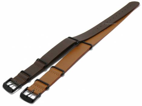 Watch strap set 2pcs NATO BLACK DUO 18mm dark brown/l. brown leather one-piece straps NATO style black buckle MEYHOFER - Bild vergr��ern 