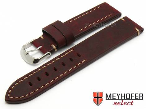 Watch strap -Lugo- 20mm bordeaux leather vintage look light stitching by MEYHOFER (width of buckle 20 mm) - Bild vergr��ern 
