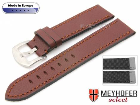 Watch strap -Tamarit- 22mm red brown leather grained stitched by MEYHOFER (width of buckle 20 mm) - Bild vergr��ern 