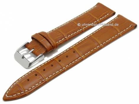 Basic watch strap -Valdivia- 20mm light brown leather alligator grain light stitching (width of buckle 18 mm) - Bild vergr��ern 