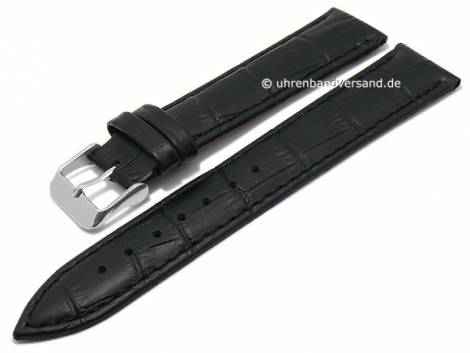 Basic watch strap -Curico- 18mm black leather alliogator grain stitched (width of buckle 16 mm) - Bild vergr��ern 