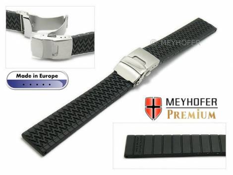 Watch strap -Arkona- 18mm black caoutchouc with structure with security clasp by MEYHOFER - Bild vergrern 