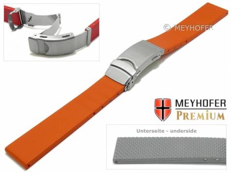 Watch strap -Greven- 24mm orange caoutchouc security clasp with diver extension by MEYHOFER (width of clasp 20 mm) - Bild vergrern 