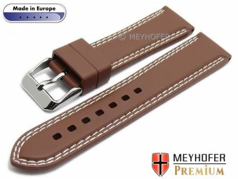 Watch strap -Calgary Sport- 20mm brown caoutchouc smooth Light double stitching by MEYHOFER (width of buckle 18 mm) - Bild vergr��ern 