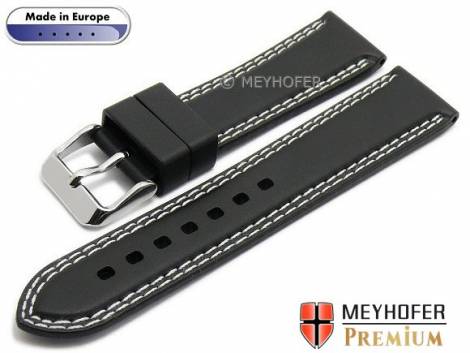 Watch strap -Calgary Sport- 22mm black caoutchouc smooth Light double stitching by MEYHOFER (width of buckle 20 mm) - Bild vergr��ern 