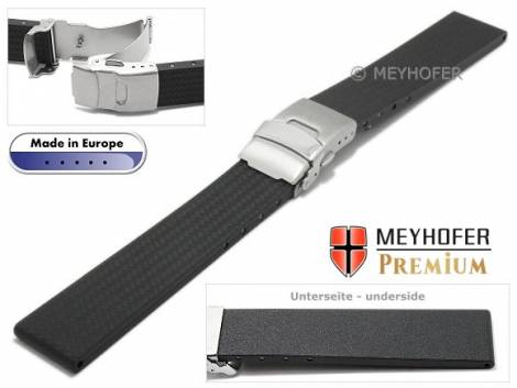 Watch strap -Siracusa- 22mm black caoutchouc carbon look with security clasp by MEYHOFER - Bild vergrern 