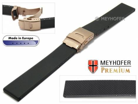 Watch strap -Sassnitz- 20mm black caoutchouc with ros golden clasp by MEYHOFER (width of buckle 18 mm) - Bild vergrern 