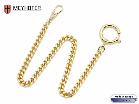 Pocket watch chain -Striesen- golden stainless steel flat curb chain small links by MEYHOFER - Bild vergr��ern 
