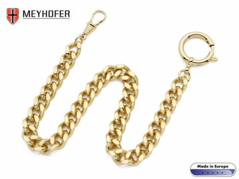Pocket watch chain -Leuben- golden stainless flat curb chain large links by MEYHOFER - Bild vergr��ern 