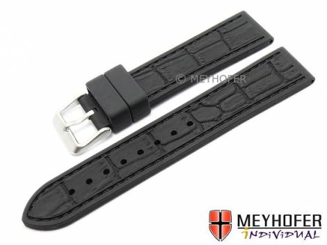 Watch strap -Kapstadt- 18mm black silicone alligator grain stitched by MEYHOFER (width of buckle 16 mm) - Bild vergr��ern 
