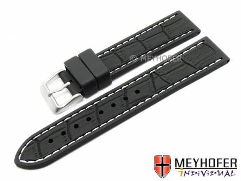 Watch strap -Kapstadt Sport- 18mm black silicone alligator grain light stitching by MEYHOFER (width of buckle 16 mm) - Bild vergr��ern 