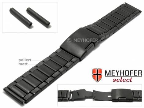 Watch strap -Ottawa- 22-24mm black stainless steel solid look partly polished by MEYHOFER - Bild vergr��ern 