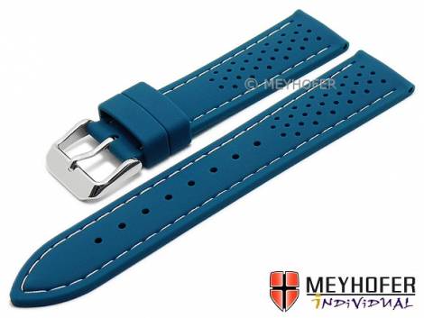 Watch strap -Veteli- 20mm petrol blue silicone racing look light stitching by MEYHOFER (width of buckle 18 mm) - Bild vergr��ern 