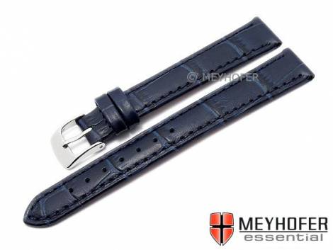 Watch strap -Davos- 14mm dark blue leather alligator grain stitched by MEYHOFER (width of buckle 12 mm) - Bild vergr��ern 