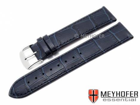 Watch strap -Davos- 24mm dark blue leather alligator grain stitched by MEYHOFER (width of buckle 22 mm) - Bild vergr��ern 