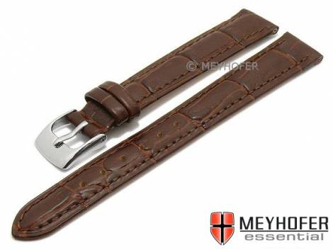 Watch strap -Davos- 14mm dark brown leather alligator grain stitched by MEYHOFER (width of buckle 12 mm) - Bild vergr��ern 