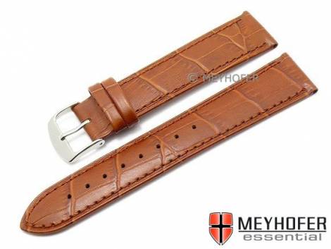 Watch strap -Davos- 19mm light brown leather alligator grain stitched by MEYHOFER (width of buckle 16 mm) - Bild vergr��ern 