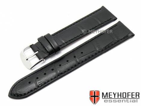 Watch strap XL -Breno- 22mm black leather alligator grain stitched by MEYHOFER (width of buckle 20 mm) - Bild vergr��ern 