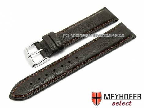 Watch strap -Scordia- 24mm dark brown camel leather grained light brown stitching by MEYHOFER (width of buckle 20 mm) - Bild vergr��ern 