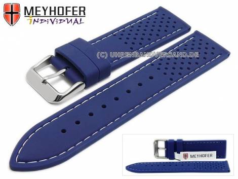 Watch strap -Veteli- 20mm dark blue silicone racing look light stitching by MEYHOFER (width of buckle 18 mm) - Bild vergr��ern 